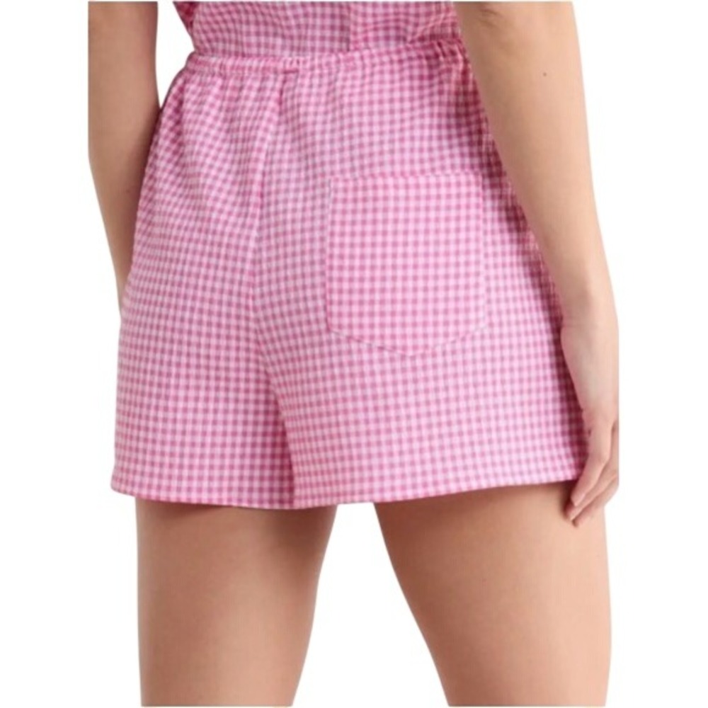 WAYF Pink Gingham Women's Shorts stretchy waist Sz XS NEW NWT pocket Nordstrom